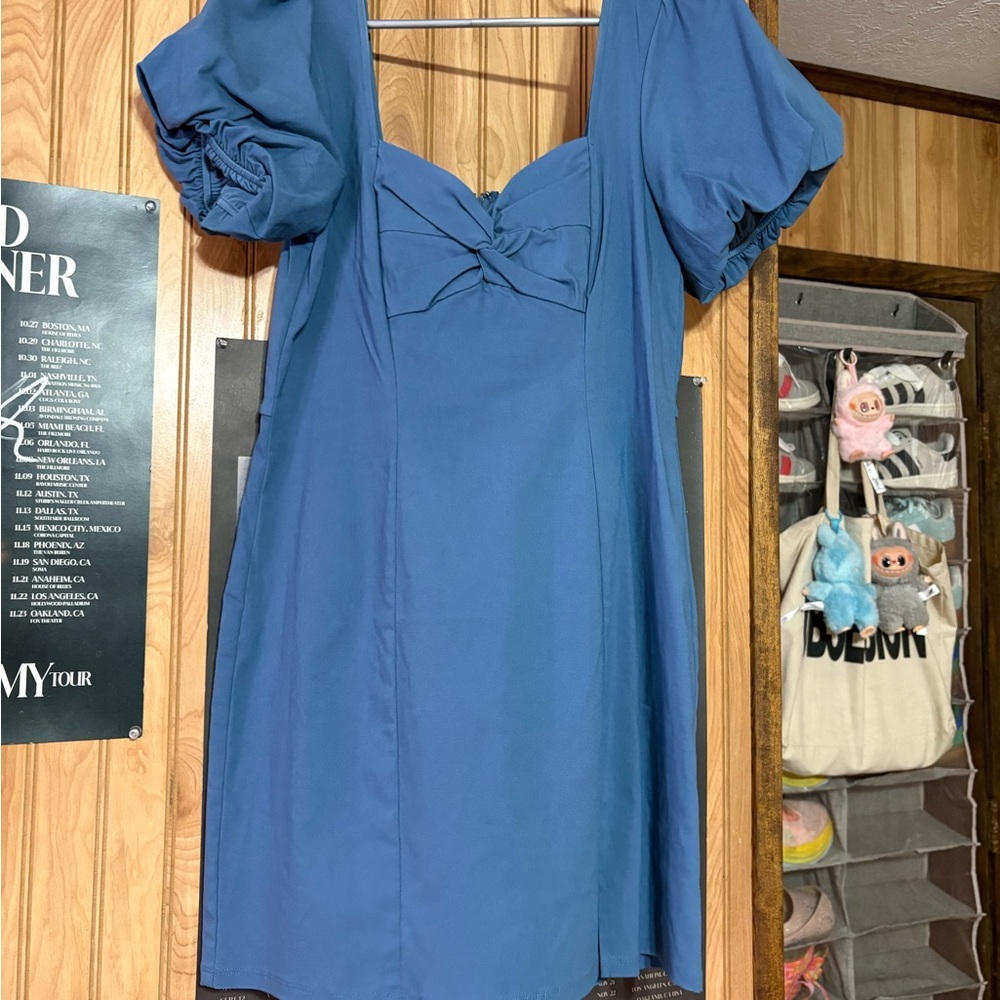 Trixxi Blue Puff Sleeve Mini Dress